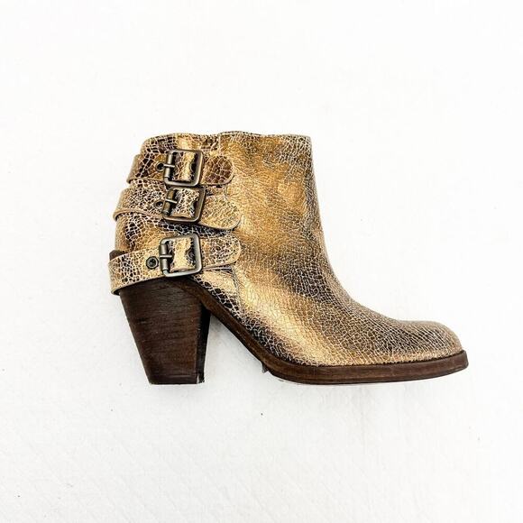 Schutz Cracked Gold Metallic Craquele Ouro Motorcycle Ankle Boots Size 6 NWT - Picture 5 of 8